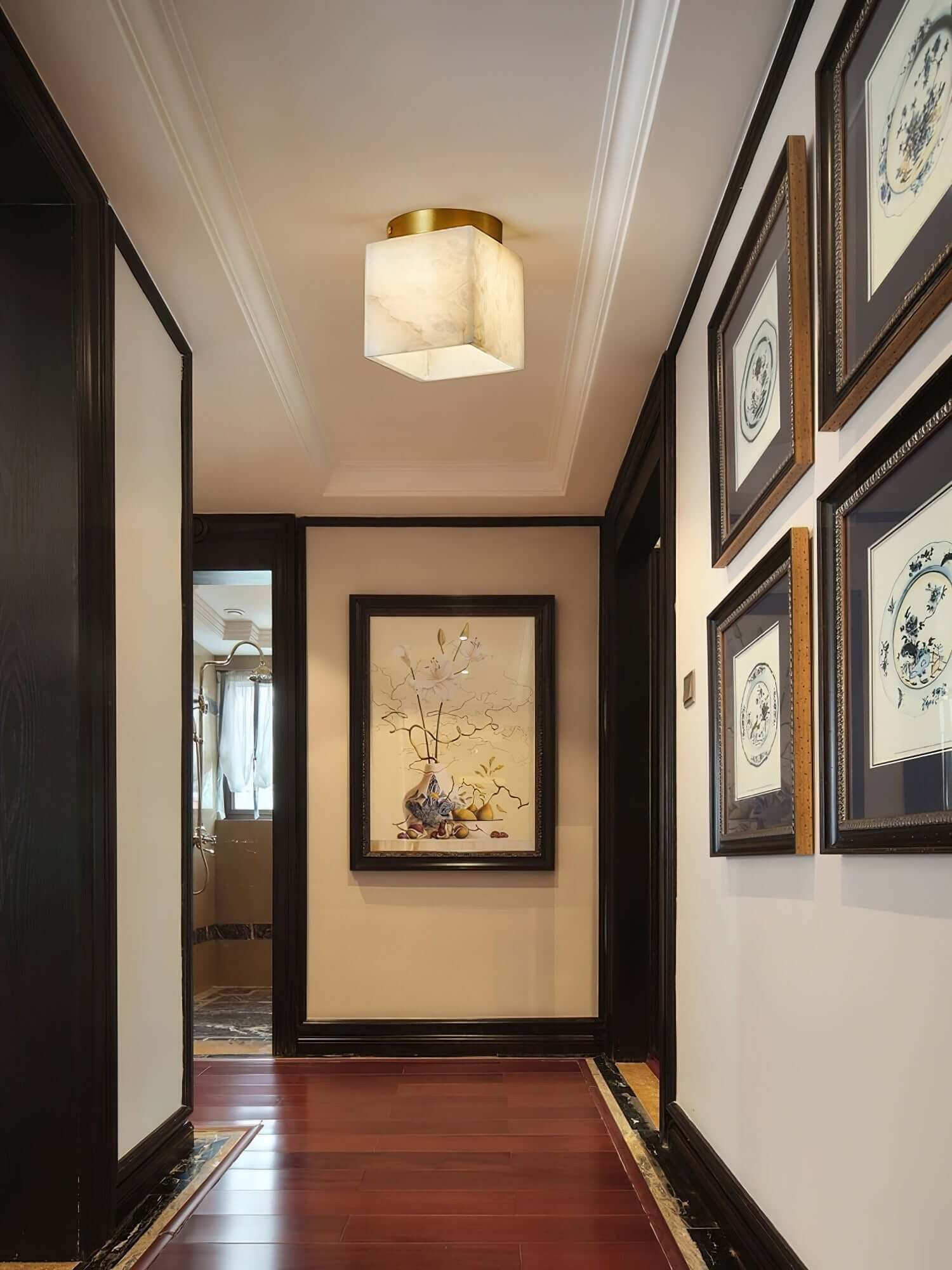 Vylora Ceiling Light | Brass Flush Mount & Alabaster Fixture