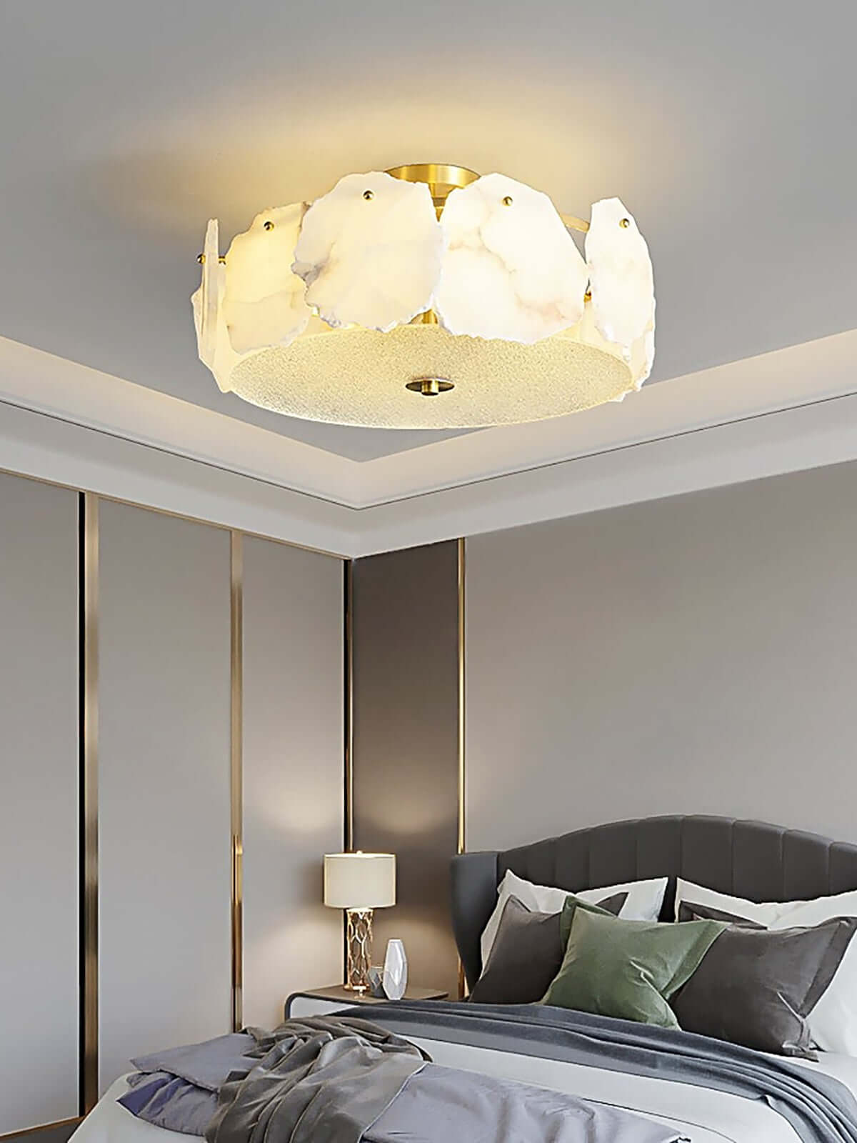 Xelora Ceiling Light | Alabaster Flush Mount for Bedrooms & More