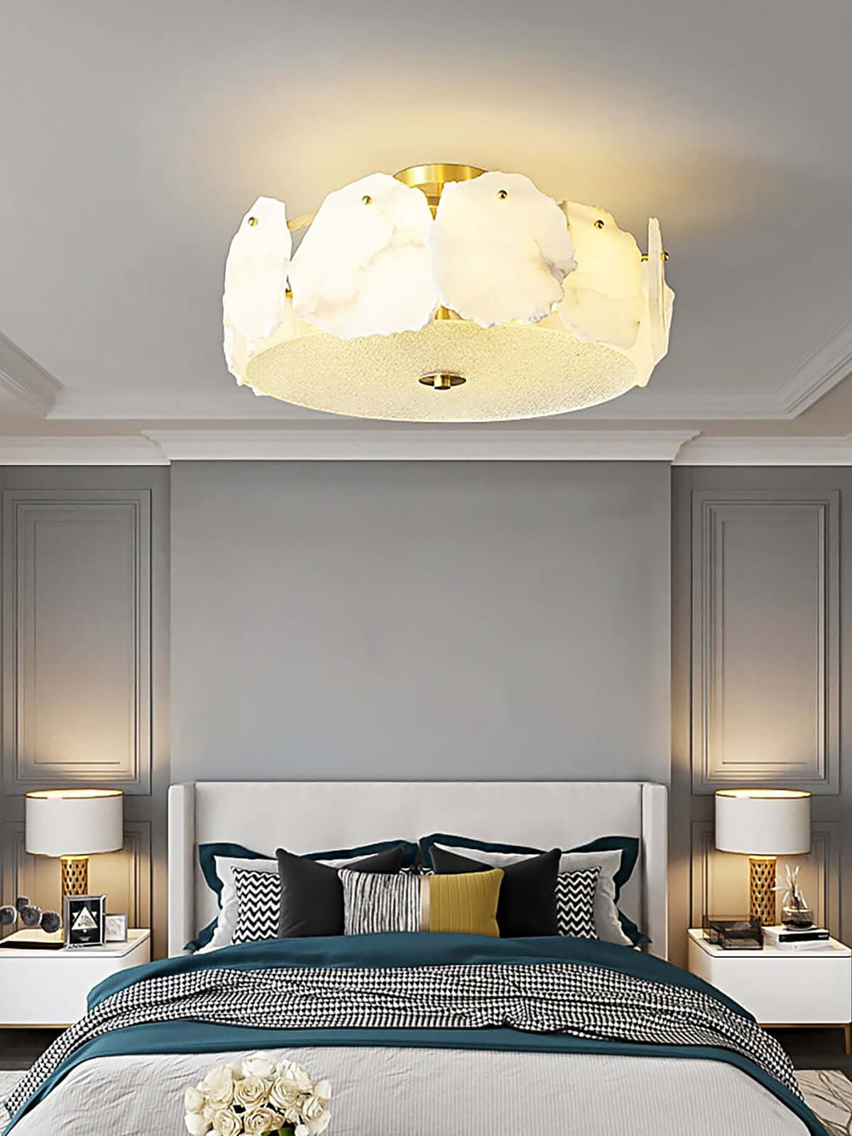 Xelora Ceiling Light | Alabaster Flush Mount for Bedrooms & More
