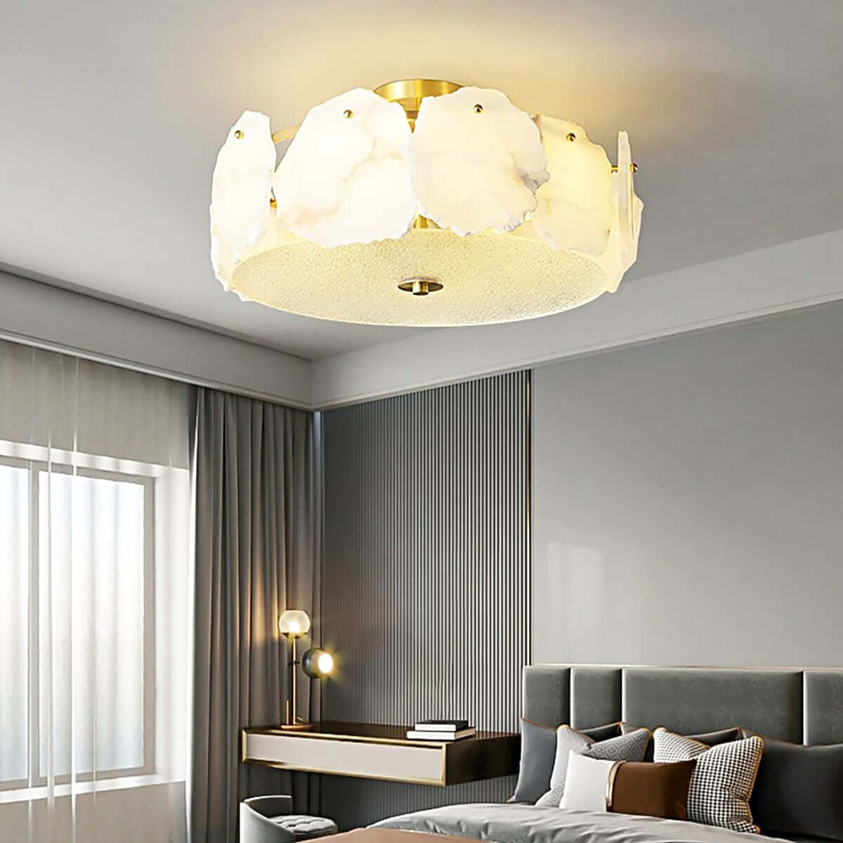 Xelora Ceiling Light | Alabaster Flush Mount for Bedrooms & More