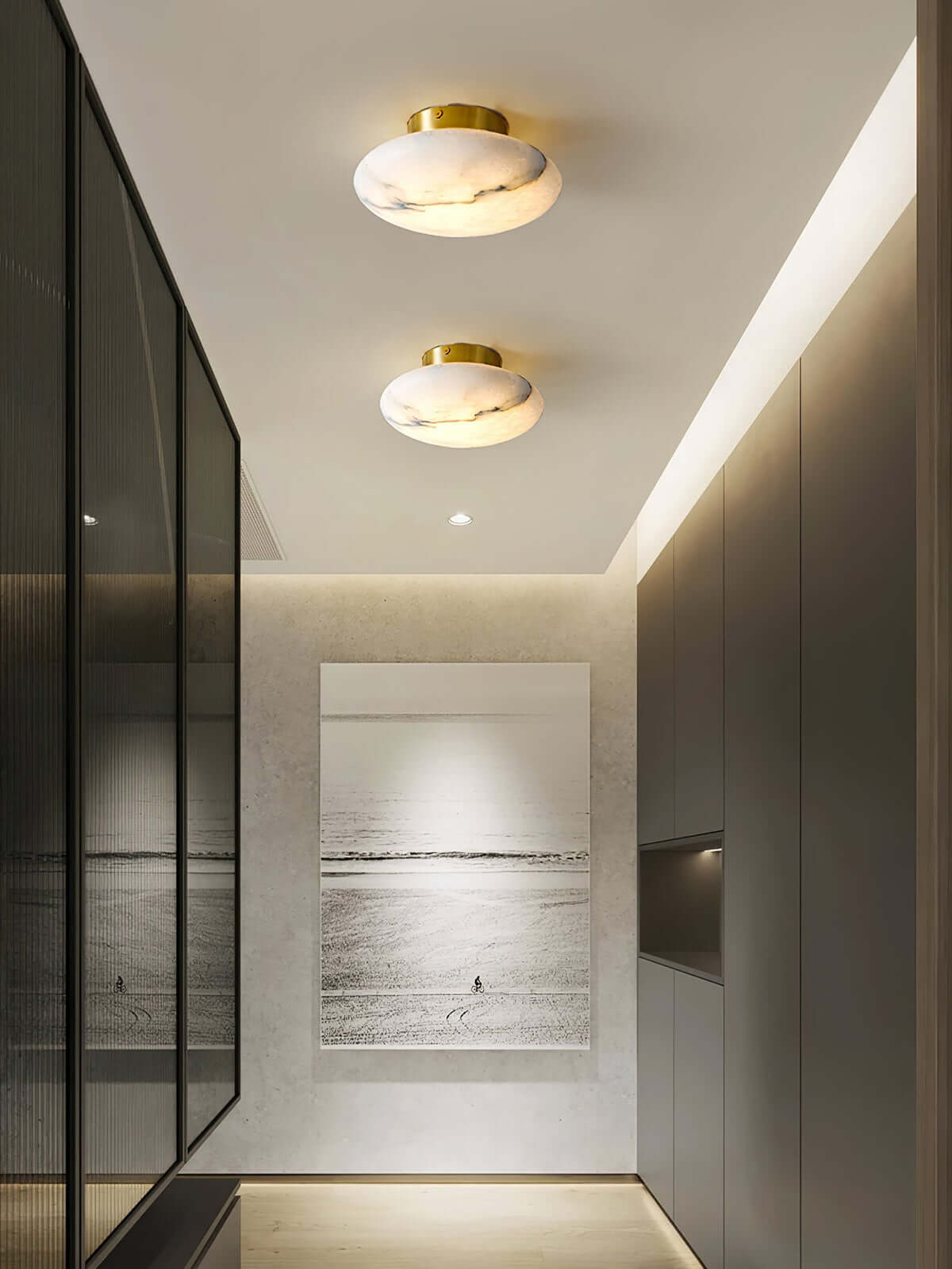 Zarion Ceiling Light | Alabaster Flush Mount & Small Brass Fixture
