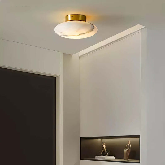 Zarion Ceiling Light | Alabaster Flush Mount & Small Brass Fixture