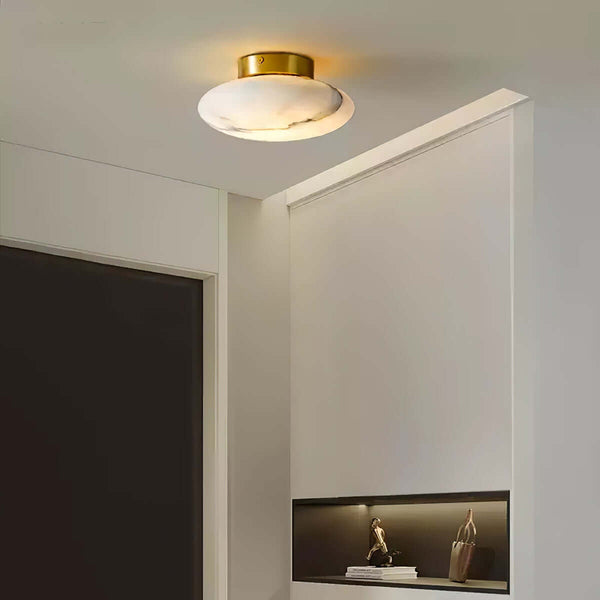 Zarion Ceiling Light | Alabaster Flush Mount & Small Brass Fixture