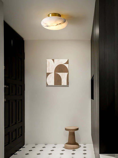 Zarion Ceiling Light | Alabaster Flush Mount & Small Brass Fixture