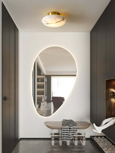 Zarion Ceiling Light | Alabaster Flush Mount & Small Brass Fixture