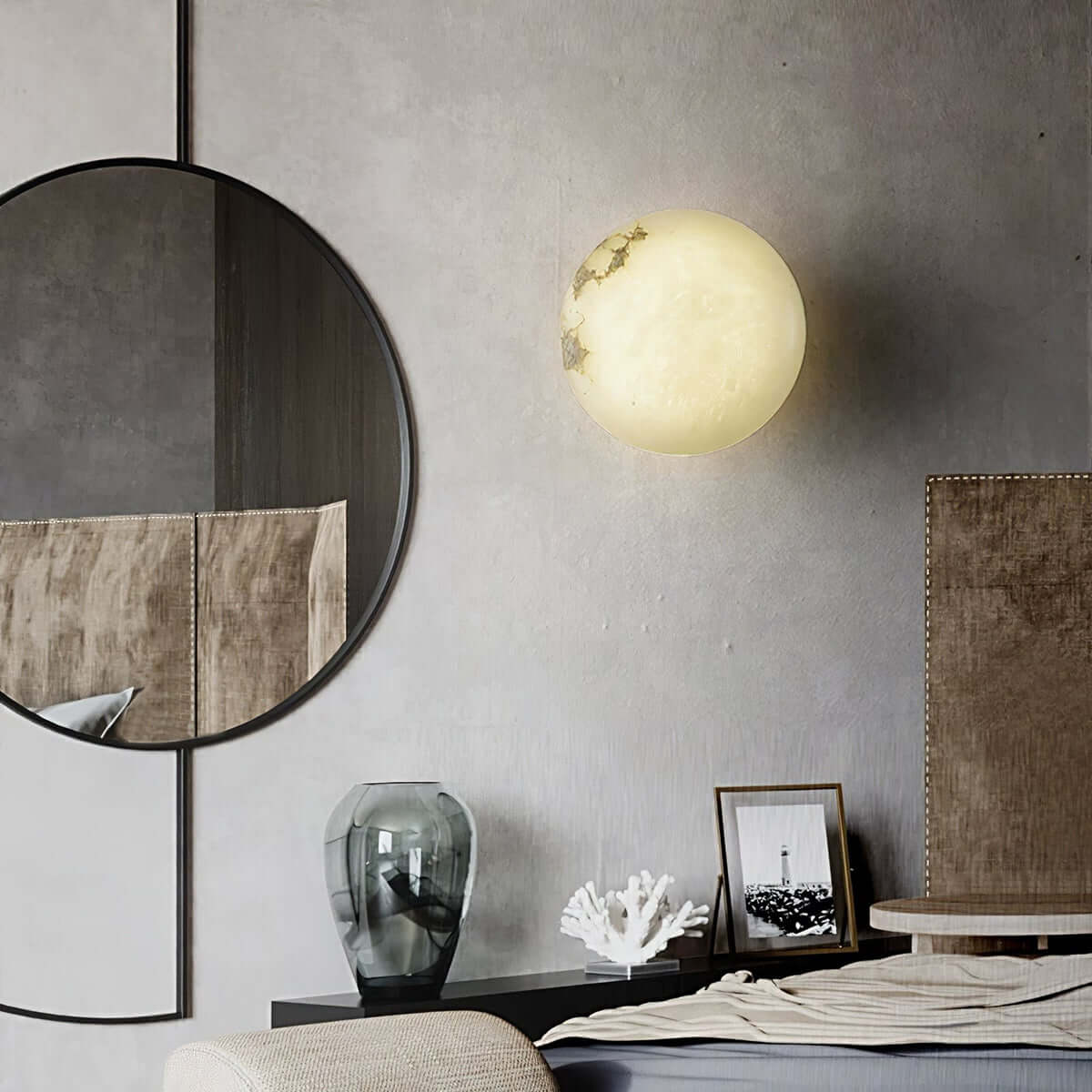 Zarion Ceiling Light | Alabaster Flush Mount & Small Brass Fixture