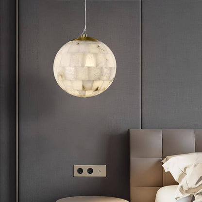 Zarqe Pendant Light, spherical alabaster pendant light, ideal kitchen pendant light fixture, modern home decor.