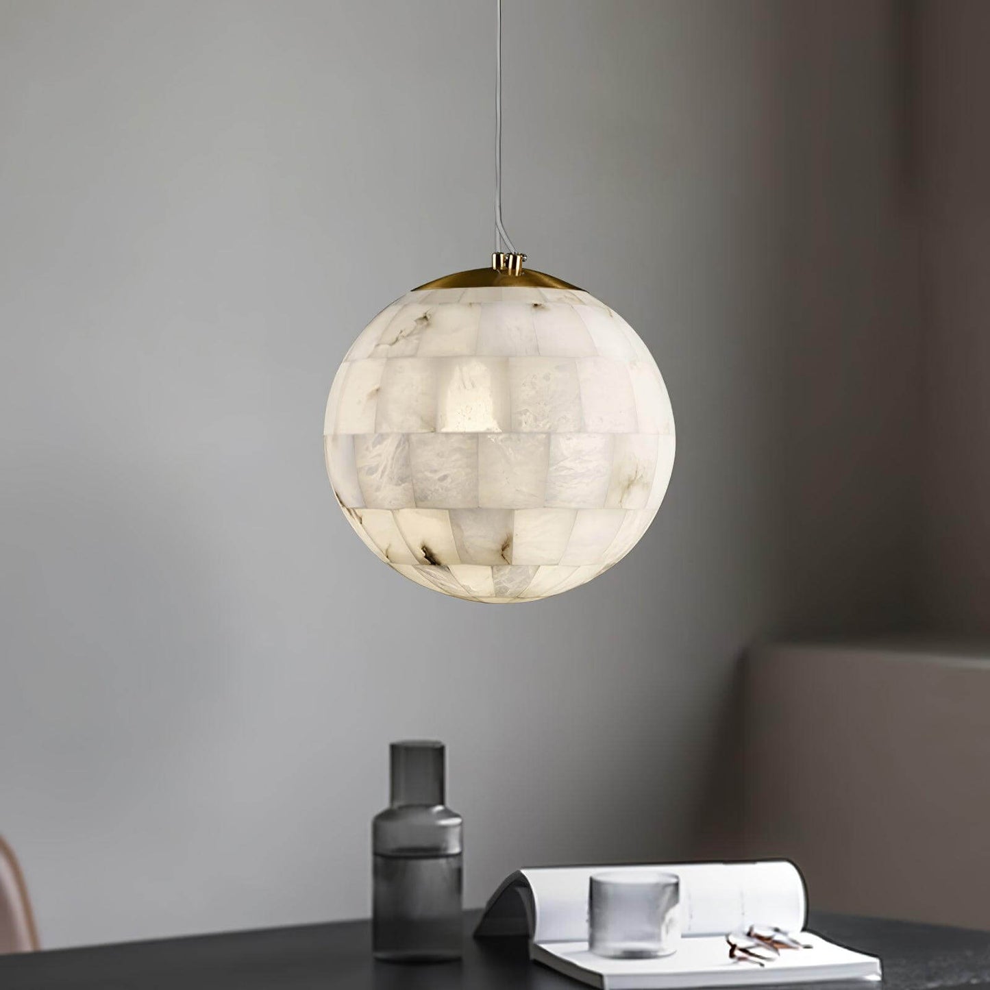 Zarqe alabaster spherical pendant light, 28cm/35cm diameter, ideal for modern kitchen pendant light fixtures.