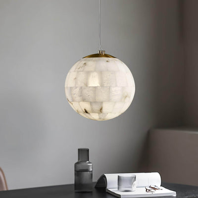 Zarqe alabaster spherical pendant light, 28cm/35cm diameter, ideal for modern kitchen pendant light fixtures.