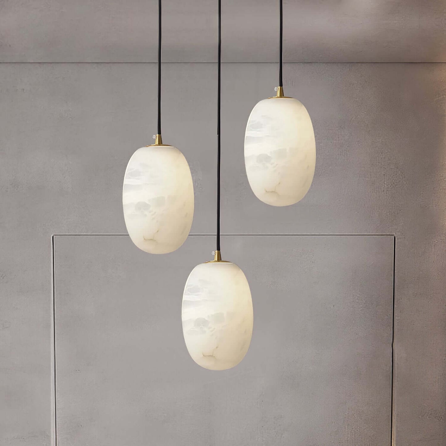 Zelino pendant light trio in alabaster, perfect for kitchen island lighting with MCM style.