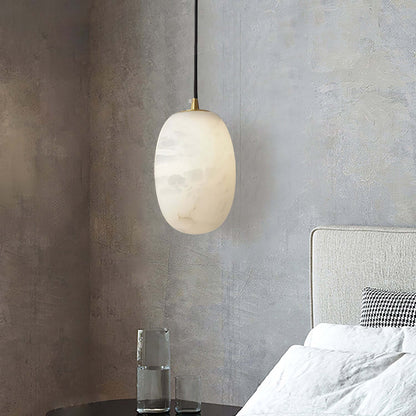 Elegant Zelino Pendant Light, an alabaster hanging lamp, perfect for kitchen island lighting, 10cm dia x 15cm height.