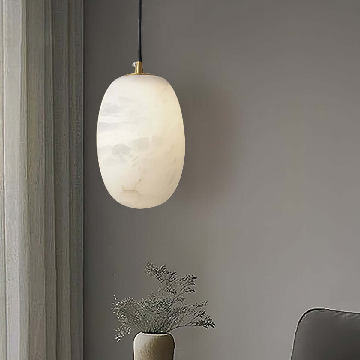 Zelino Pendant Light, alabaster pendant light, MCM hanging lamp, ideal kitchen pendant lighting over island.