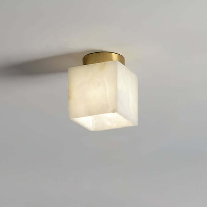 Zolume Ceiling Light in alabaster, perfect for small bathroom ceiling light fixtures and art deco decor.