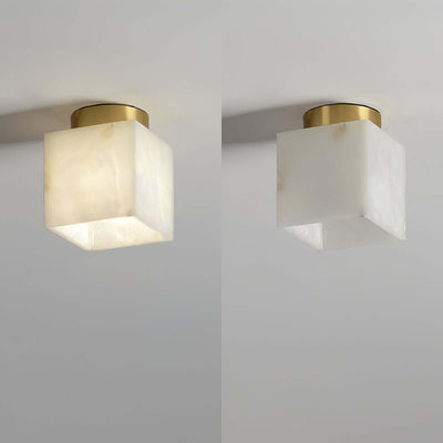 Zolume Ceiling Light, 15cm x 18cm, alabaster semi flush ceiling light for small bathrooms in elegant art deco style.