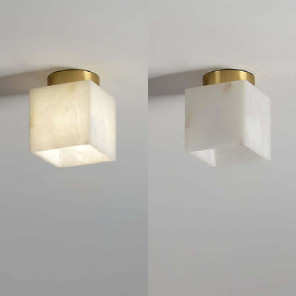 Zolume Ceiling Light, 15cm x 18cm, alabaster semi flush ceiling light for small bathrooms in elegant art deco style.