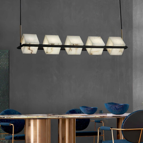 Zomir Alabaster Chandelier | Square Brass Dining Light