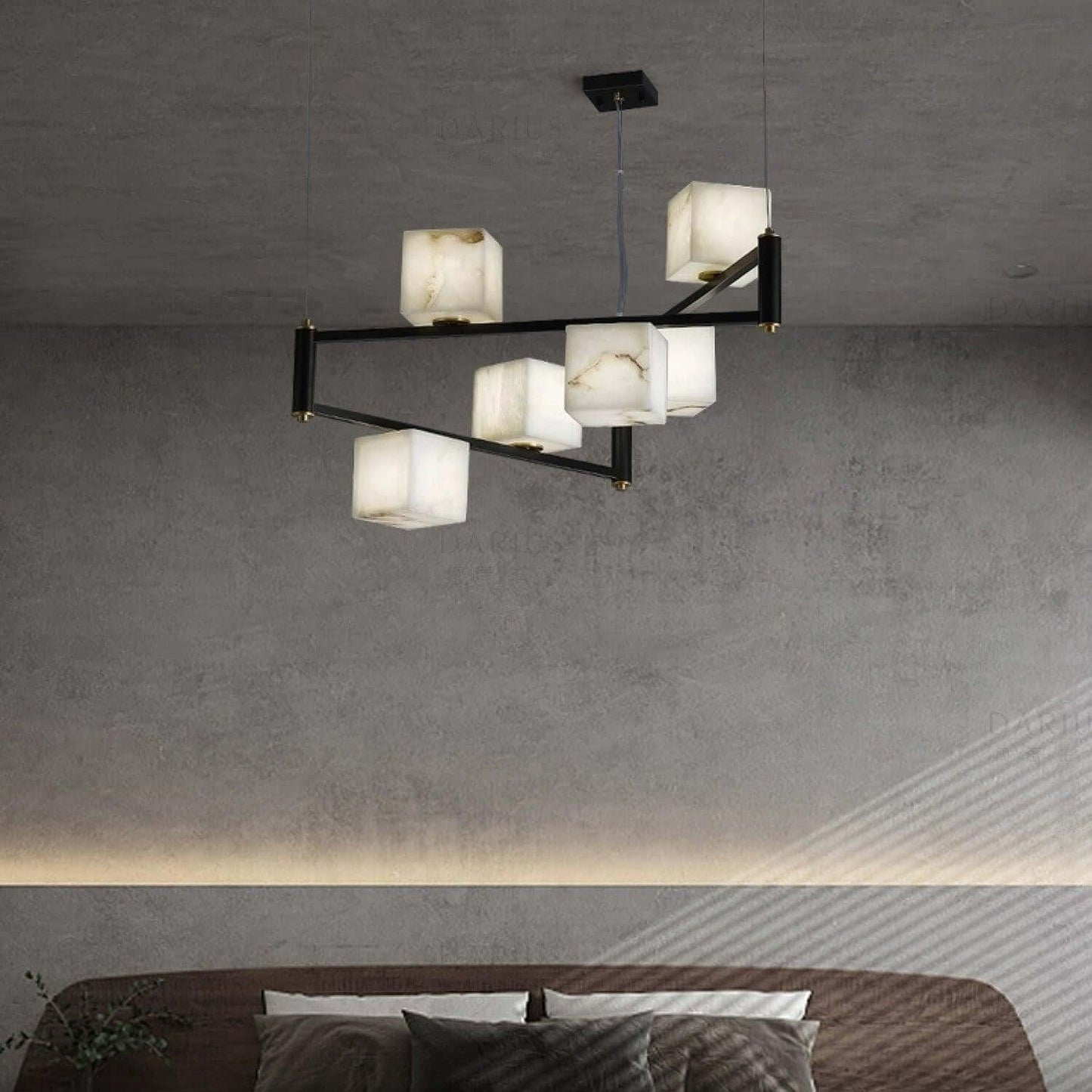 Zomir Alabaster Chandelier | Square Brass Dining Light