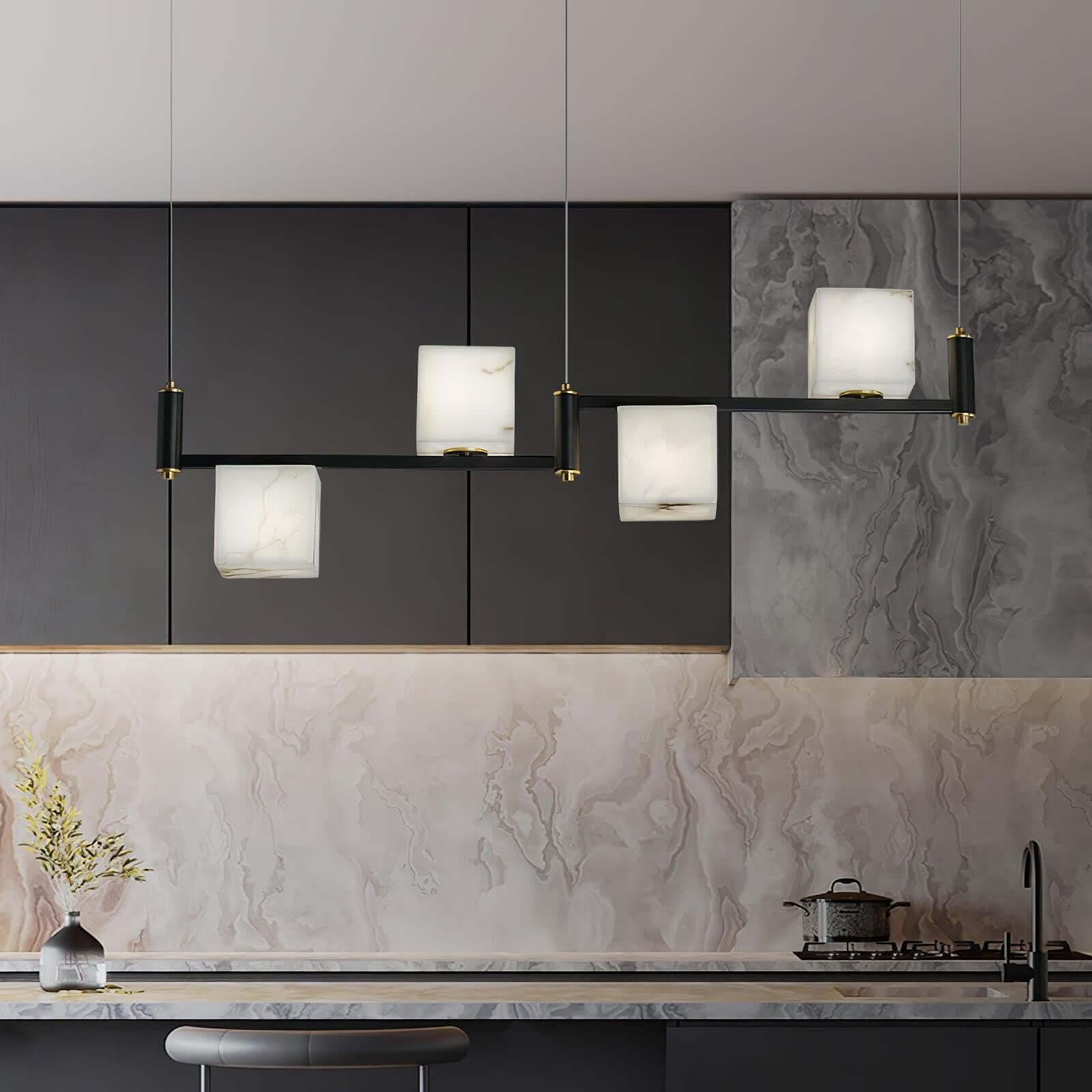 Zomir Alabaster Chandelier | Square Brass Dining Light