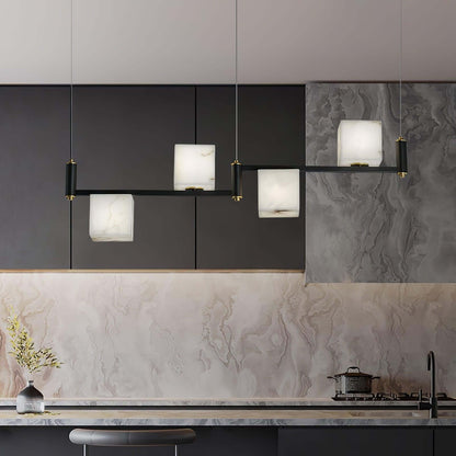 Zomir Alabaster Chandelier | Square Brass Dining Light