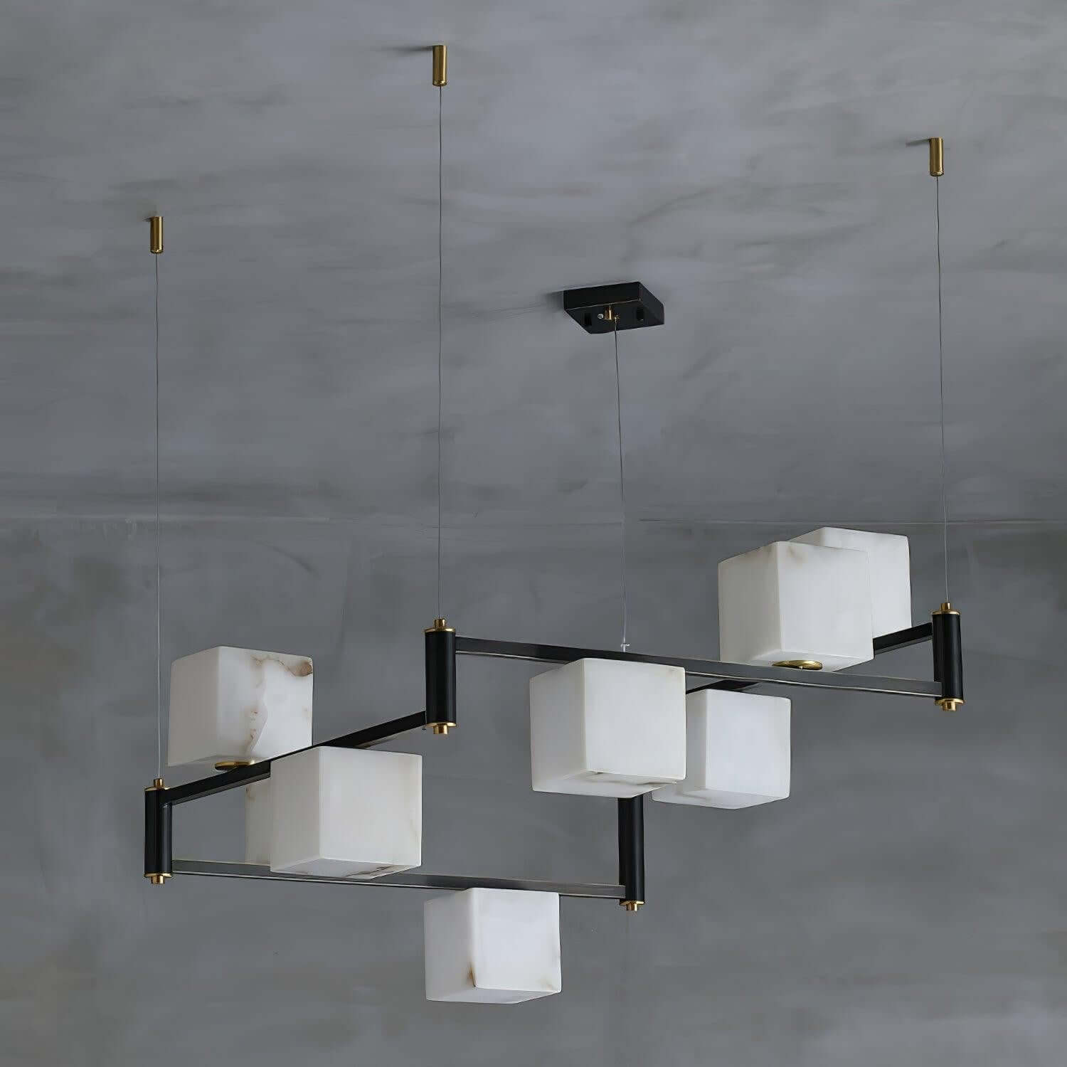 Zomir Alabaster Chandelier | Square Brass Dining Light