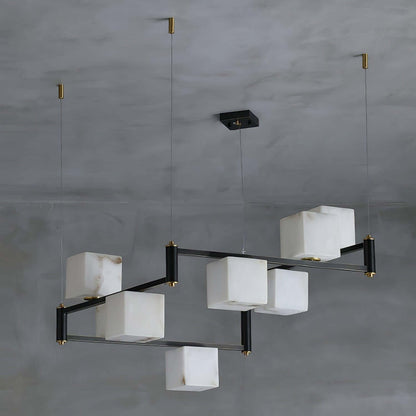 Zomir Alabaster Chandelier | Square Brass Dining Light