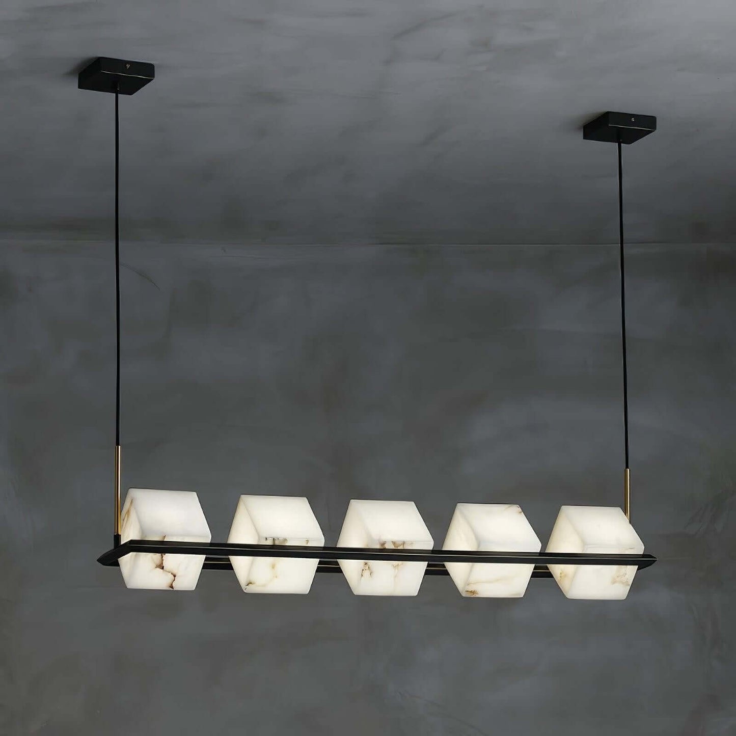 Zomir Alabaster Chandelier | Square Brass Dining Light