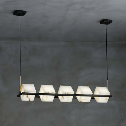 Zomir Alabaster Chandelier | Square Brass Dining Light
