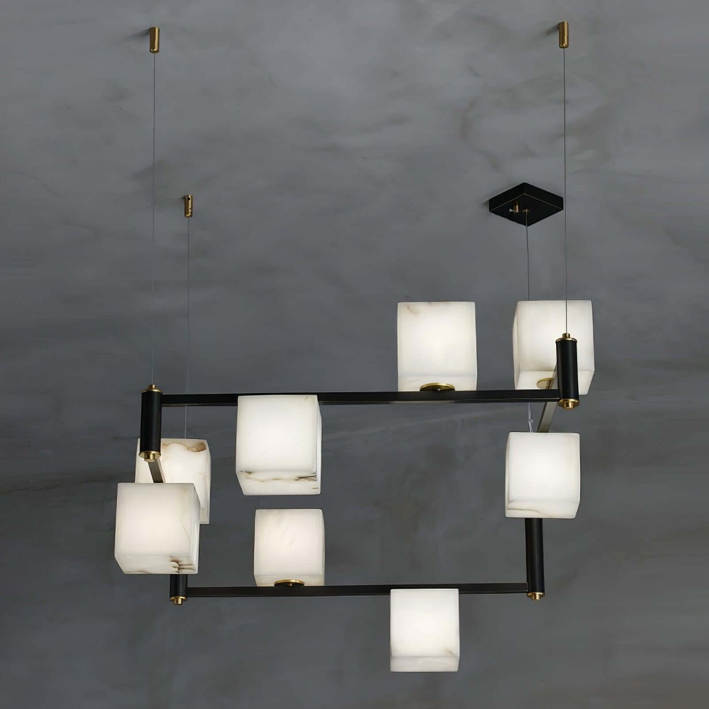 Zomir Alabaster Chandelier | Square Brass Dining Light