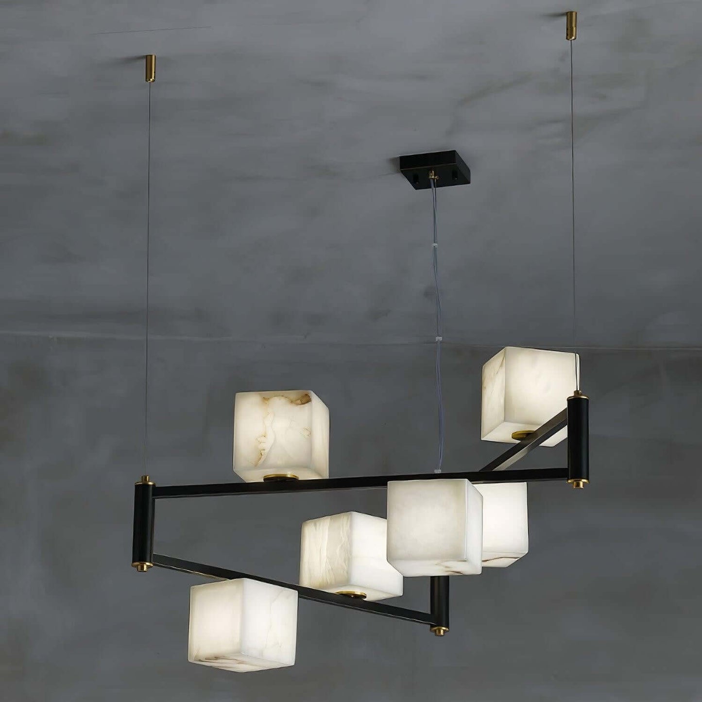Zomir Alabaster Chandelier | Square Brass Dining Light