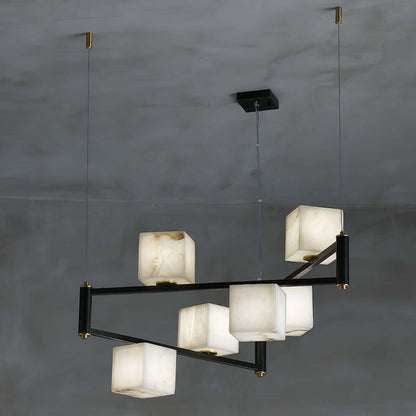 Zomir Alabaster Chandelier | Square Brass Dining Light