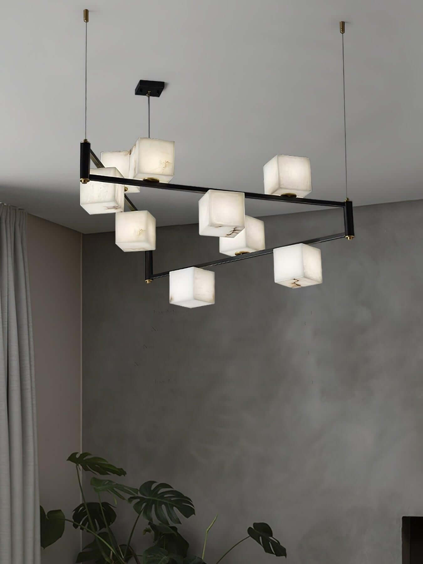 Zomir Alabaster Chandelier | Square Brass Dining Light