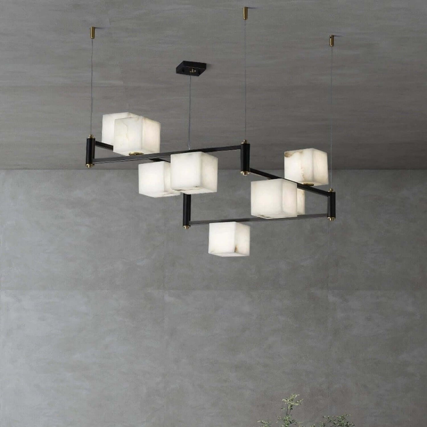 Zomir Alabaster Chandelier | Square Brass Dining Light
