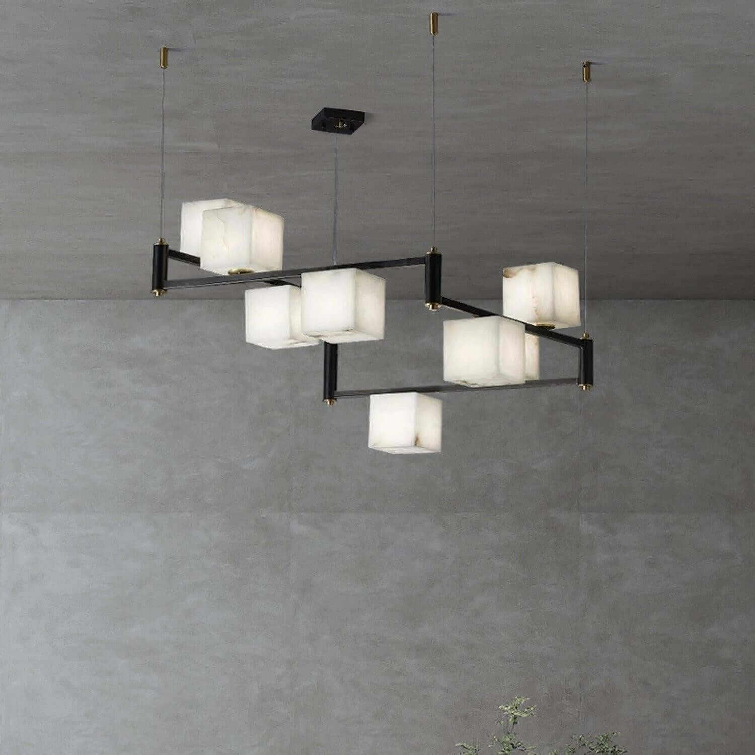 Zomir Alabaster Chandelier | Square Brass Dining Light