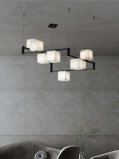Zomir Alabaster Chandelier | Square Brass Dining Light