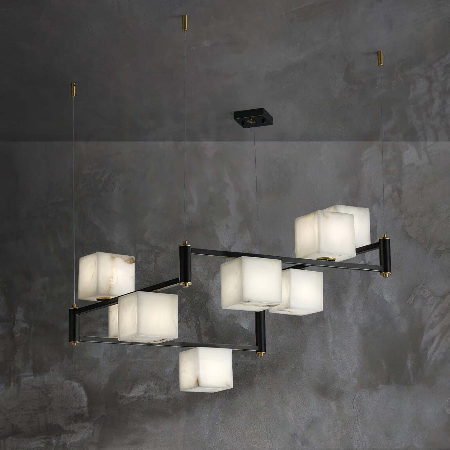 Zomir Alabaster Chandelier | Square Brass Dining Light