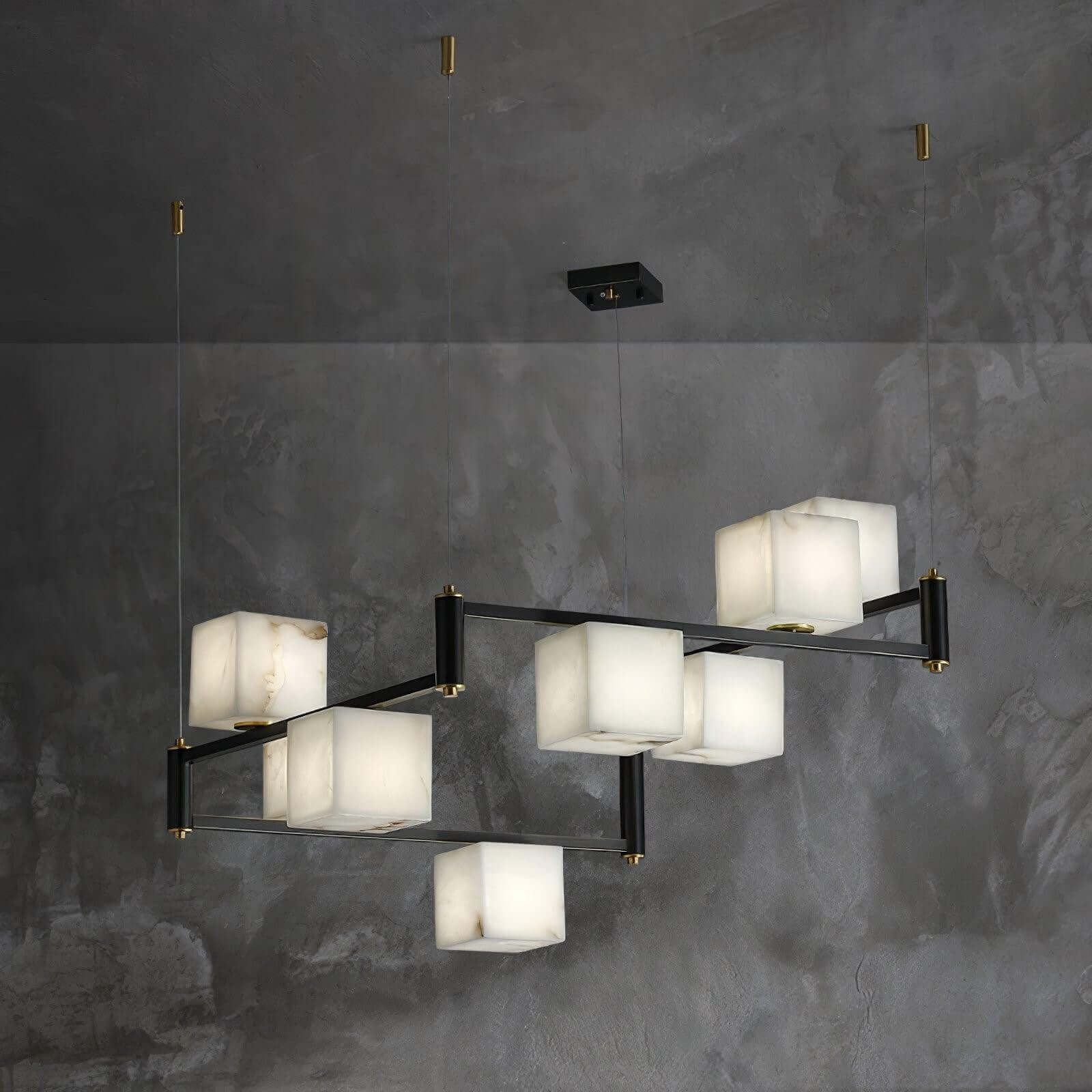 Zomir Alabaster Chandelier | Square Brass Dining Light