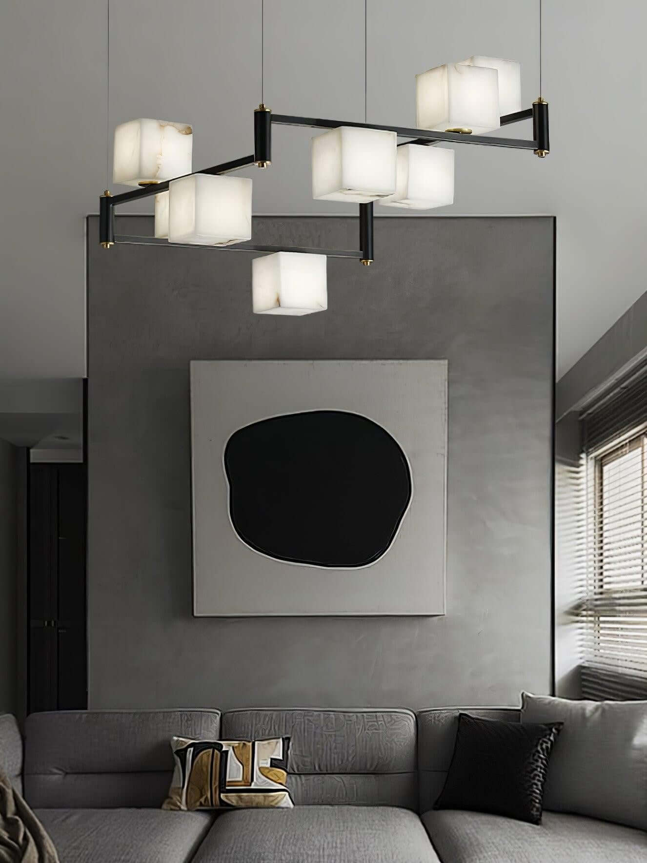 Zomir Alabaster Chandelier | Square Brass Dining Light