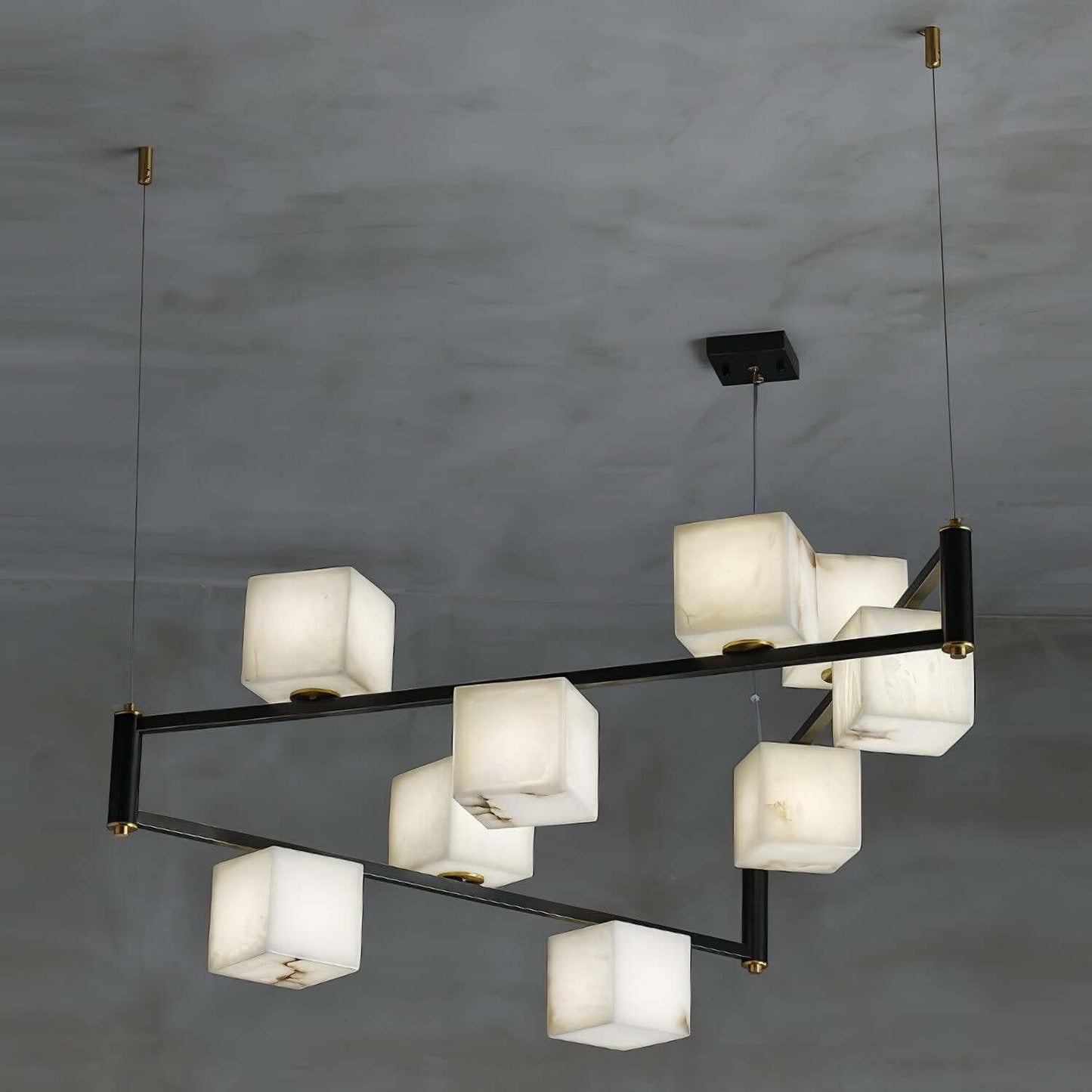 Zomir Alabaster Chandelier | Square Brass Dining Light