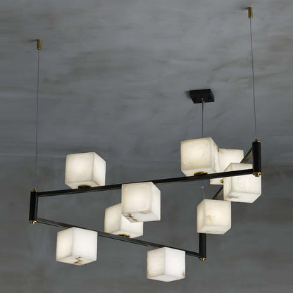 Zomir Alabaster Chandelier | Square Brass Dining Light