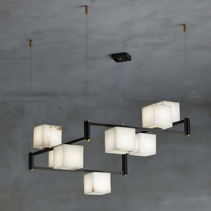 Zomir Alabaster Chandelier | Square Brass Dining Light