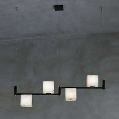 Zomir Alabaster Chandelier | Square Brass Dining Light