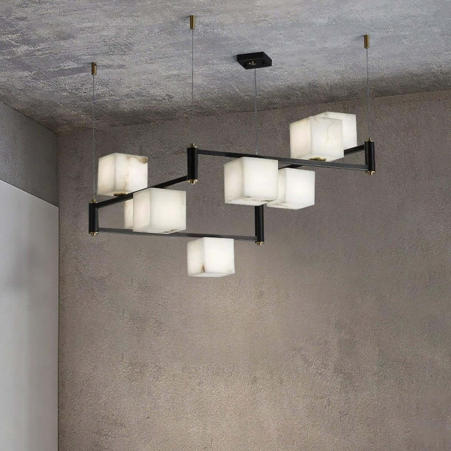 Zomir Alabaster Chandelier | Square Brass Dining Light