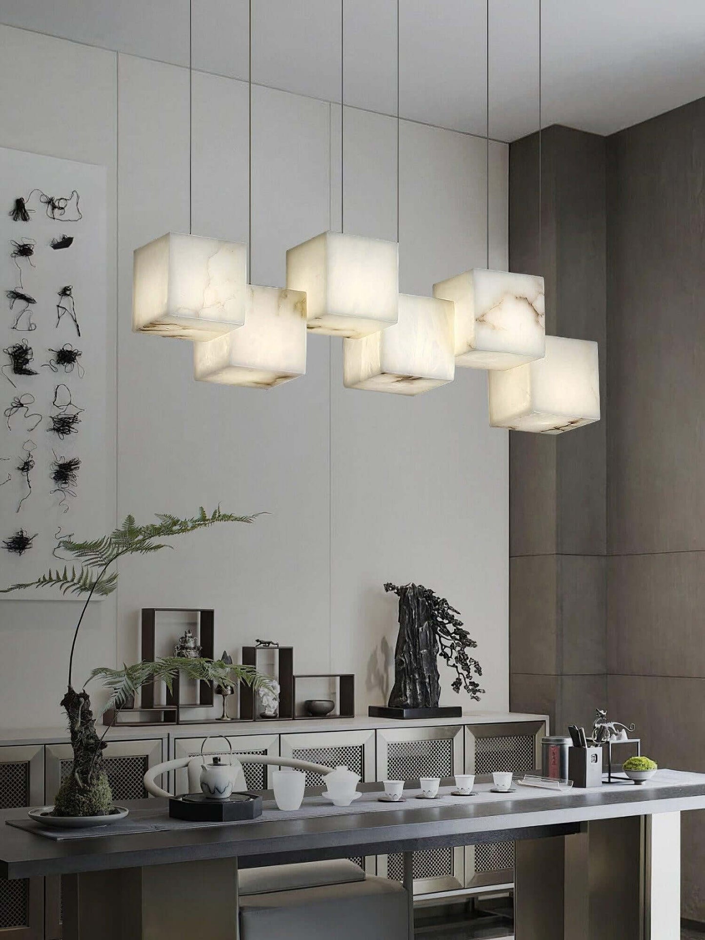 Zovrix Alabaster Chandelier – Long Great Room Lighting