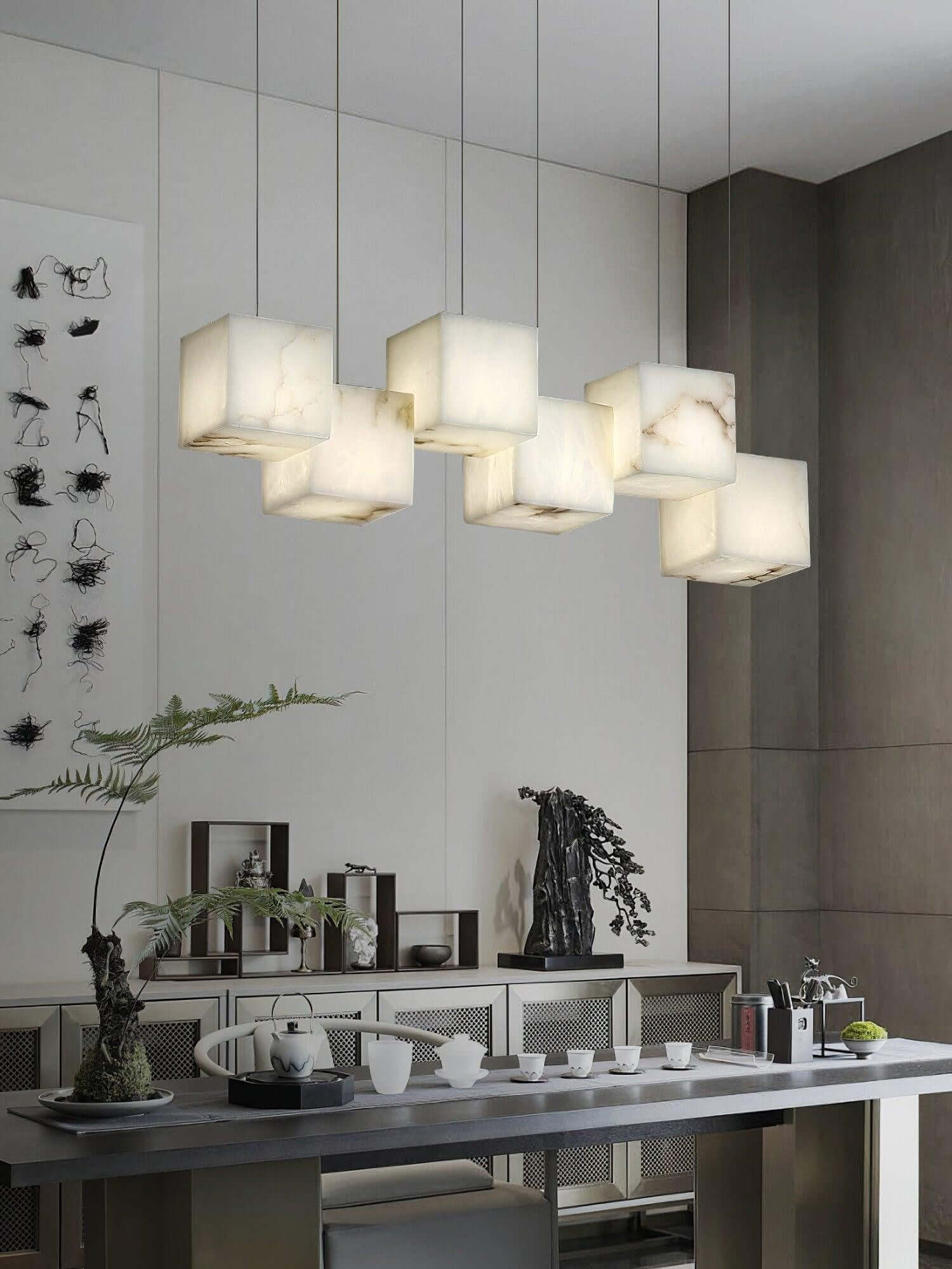Zovrix Alabaster Chandelier – Long Great Room Lighting
