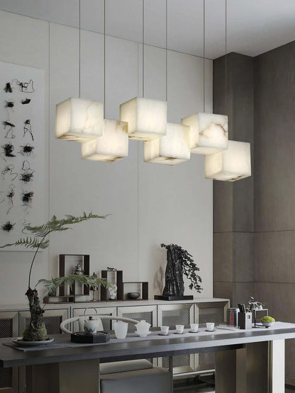 Zovrix Alabaster Chandelier – Long Great Room Lighting