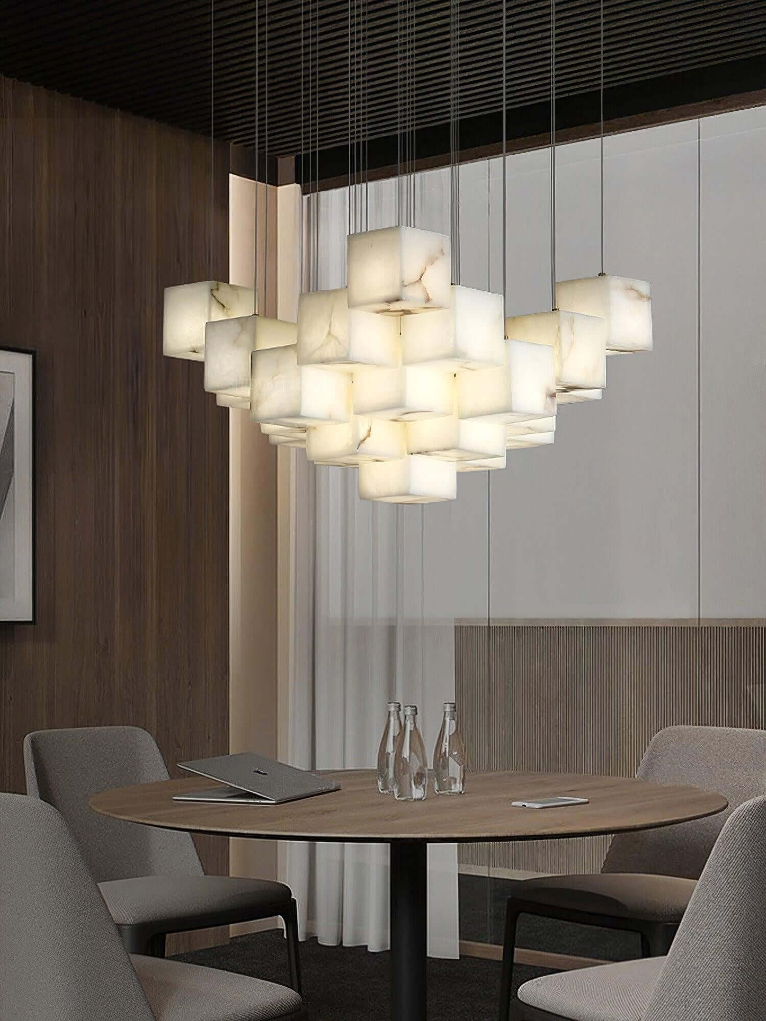 Zovrix Alabaster Chandelier – Long Great Room Lighting