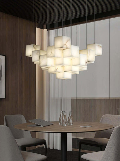Zovrix Alabaster Chandelier – Long Great Room Lighting