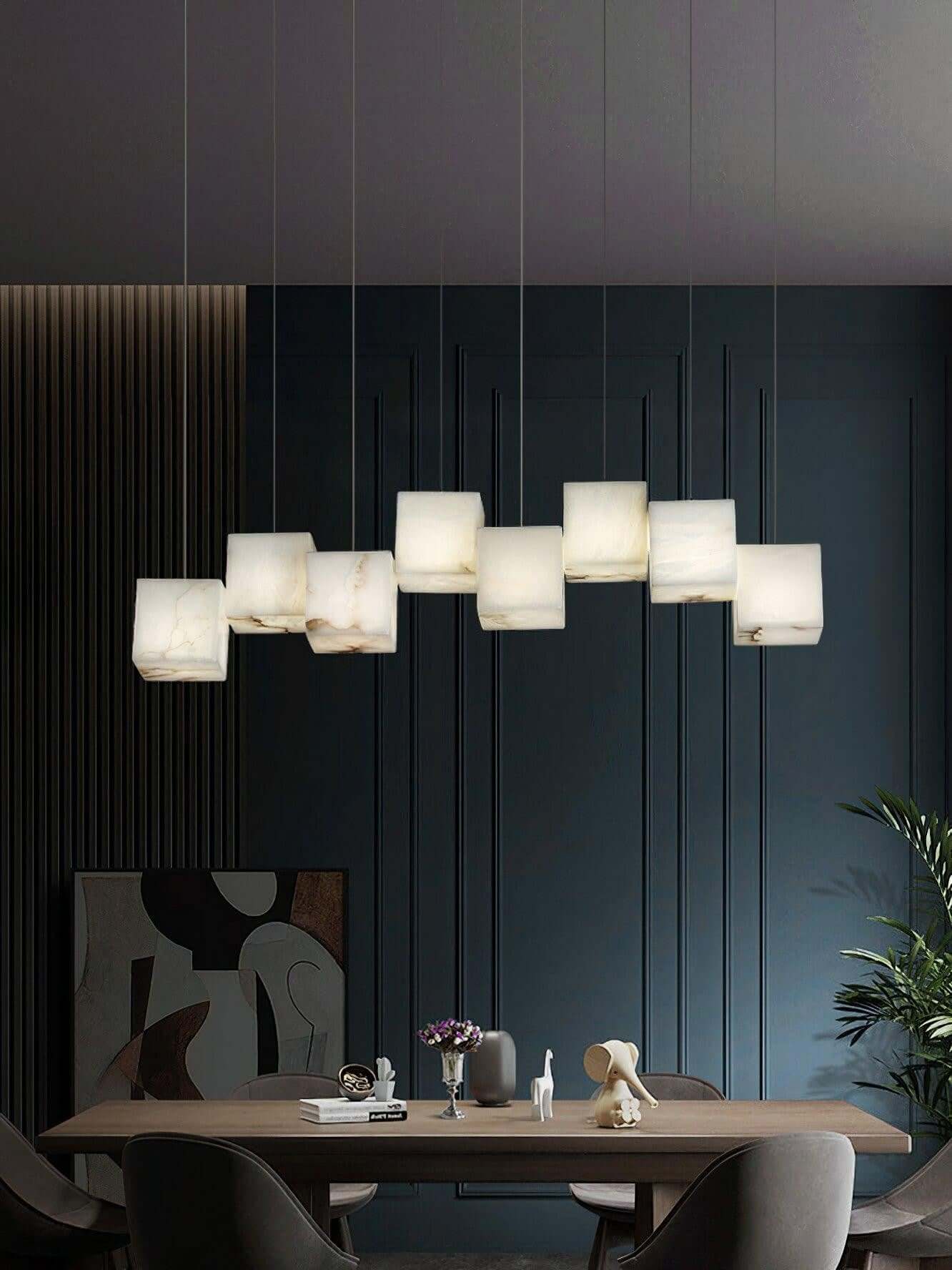 Zovrix Alabaster Chandelier – Long Great Room Lighting
