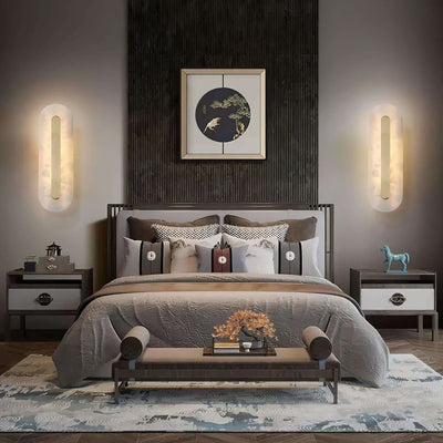 Zymera Alabaster Wall Sconce with Brass Accent Light | Rossolighting