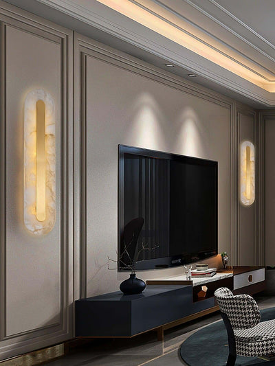 Zymera Alabaster Wall Sconce with Brass Accent Light | Rossolighting